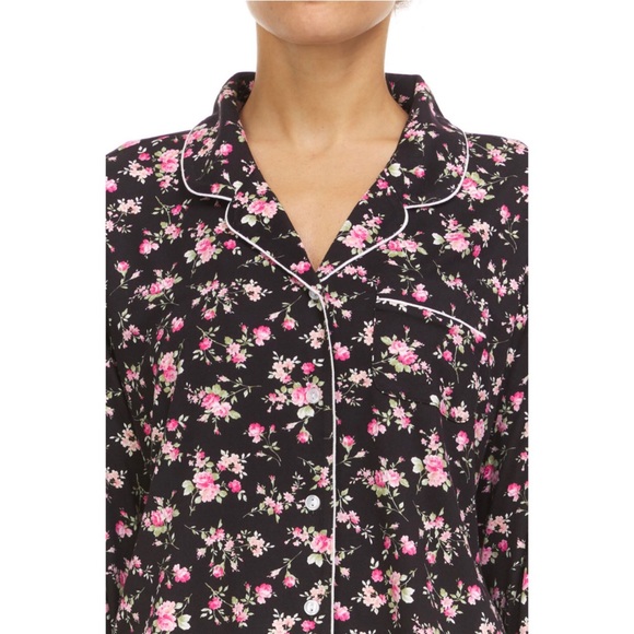 🆕 Flora Nikrooz Notch Collar Shortie PJ’s, Black Floral - Picture 5 of 8
